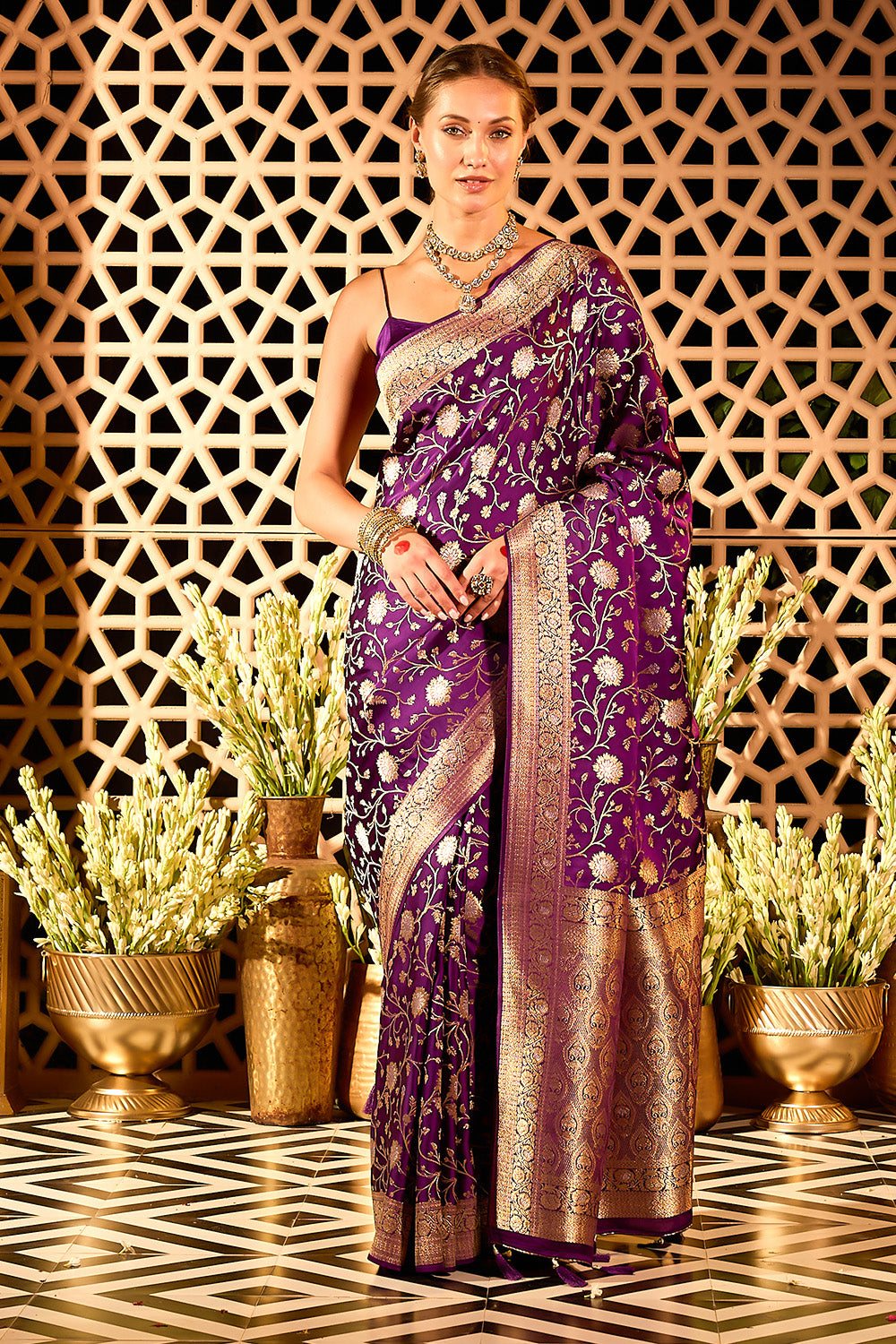 Purple Banarasi Katan Silk Saree
