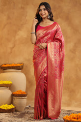 Fuchsia Color Zari Woven Saree