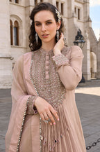 Beige Crush Tissue Mirror Work Anarkali Gown