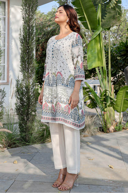 Cream Floral Printed Cotton Kurta Set