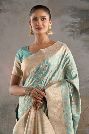 Sea Green Banarasi Katan Silk Woven Saree