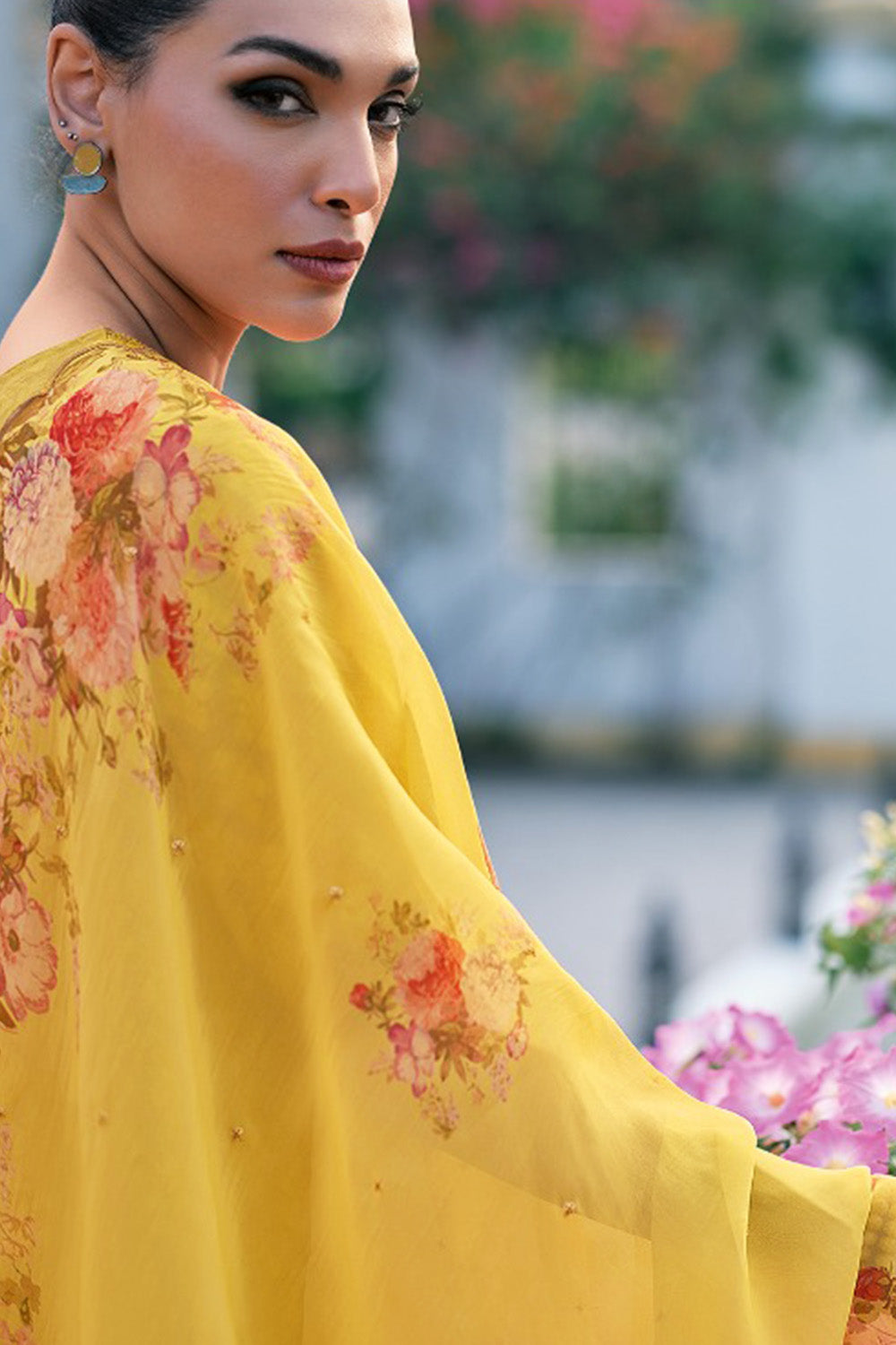 Mustard Printed And Embroidered Cotton Unstitched Suit