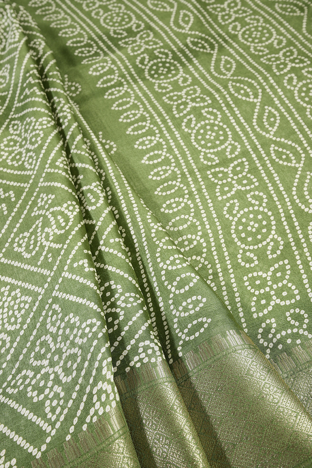 Green Color Bandhani Printed Cotton Silk Saree