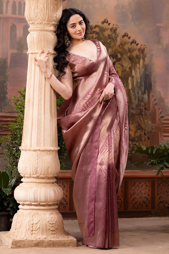 Mauve Tissue Silk Zari Woven Saree
