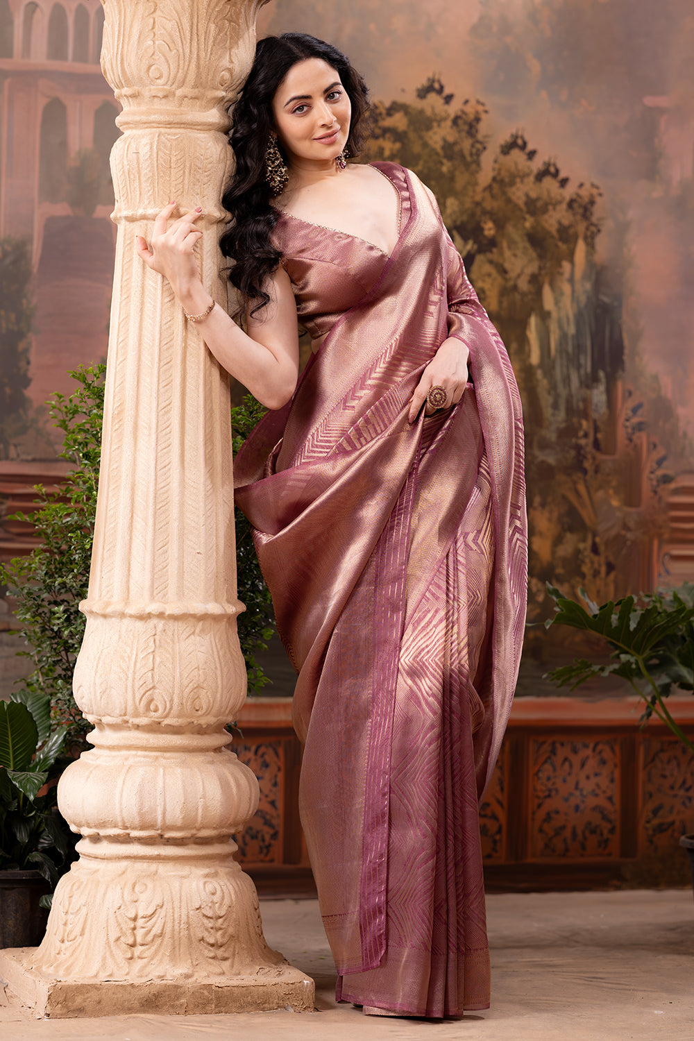 Mauve Tissue Silk Zari Woven Saree