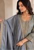 Grey Woven And Embroidered Silk Suit