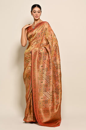 Peach Colour Banarasi Woven Silk Saree