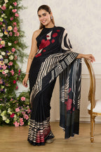 Black Jacquard Silk Floral Printed Saree