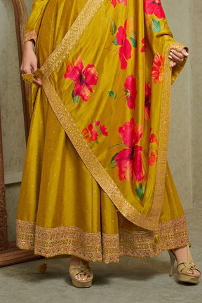 Mustard Color Silk Embroidered Anarkali Kurti