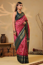Deep Carmine Tussar Silk Floral Printed and Zari Woven Saree