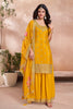Yellow Crepe Silk Embroidered Suit With Palazzo
