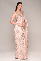 Baby Pink Color Georgette Sequins Embroidered Saree
