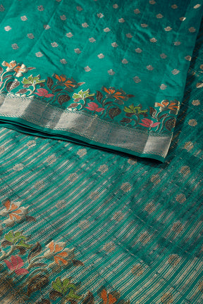 Teal Blue Color Silk Resham & Zari Woven Saree