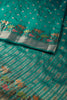 Teal Blue Color Silk Resham & Zari Woven Saree