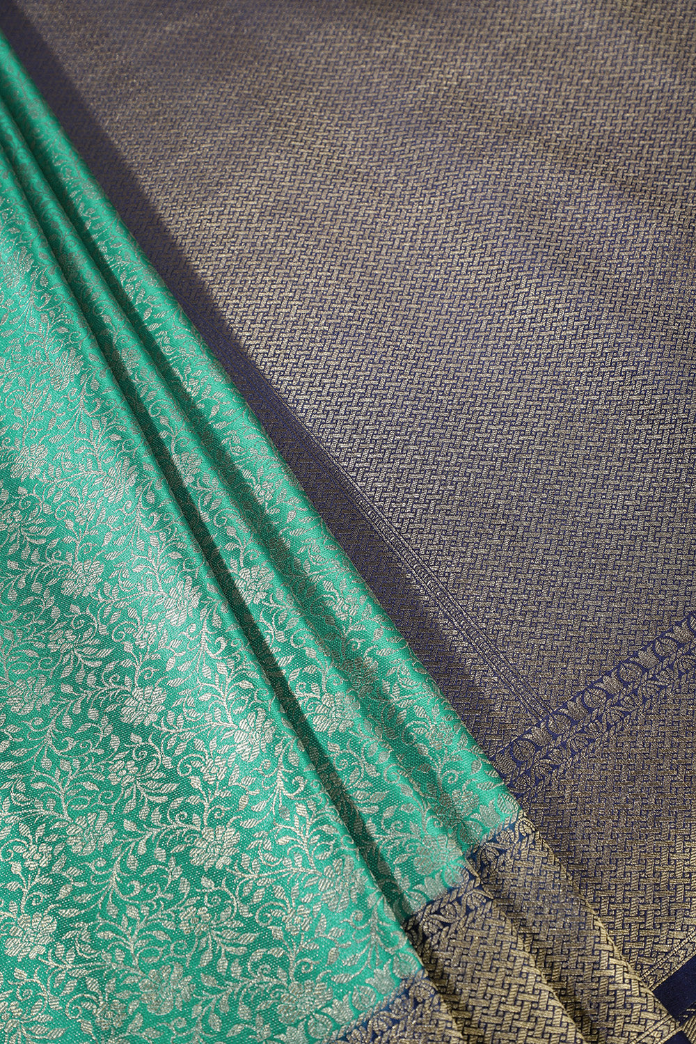 Teal & Navy Floral Zari Woven Sarees