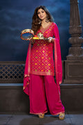 Fuchsia Pink Color Silk Embroidered Suit with Plazzo