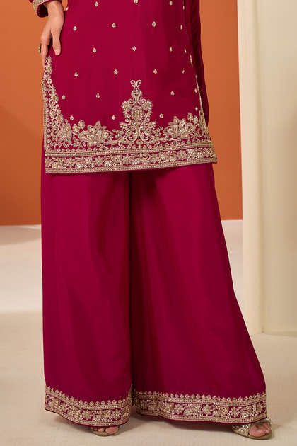 Rani Crepe Silk Embroidered Suit With Embroidered Palazzo