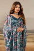 Blue Shimmer Floral Printed Saree with Swarovski Work on Border