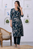 Bottle Green Color Printed & Neck Embroidered Muslin Suit
