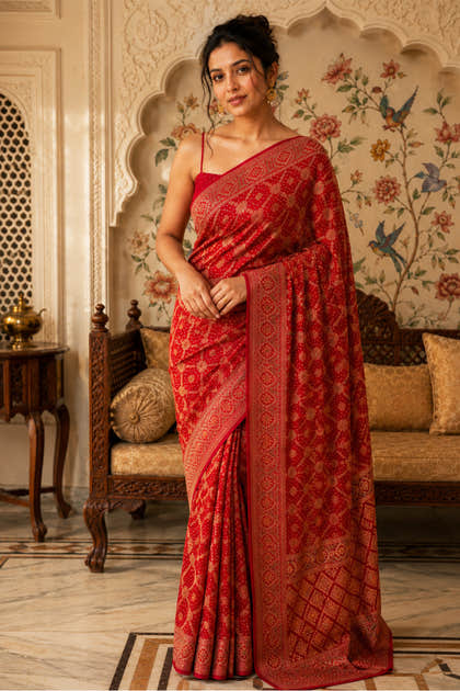 Red Khaddi Georgette Woven Saree