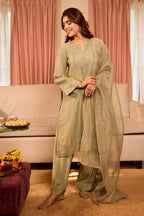 Seagreen Salsa Tissue Embroidered Unstitched Suit Material