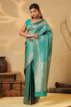 Teal Colour Silk Zari Woven Saree