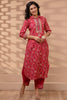 Fuchsia Pink Color Muslin Printed Kurta With Afgani Salwar Set