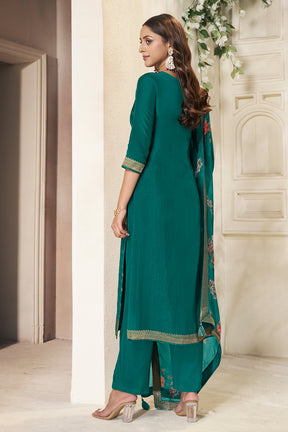 Teal Silk Zari & Resham Woven Suit Set