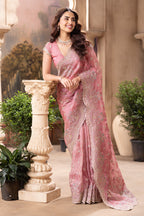 Dusty Pink Metallic Tissue Embroidered Saree