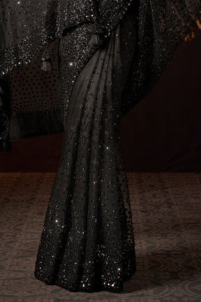 Black Net Sequins & Cut-Dana Embroidered Saree with Readymade Blouse