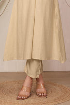 Beige Cotton Resham Embroidered Kurta Set