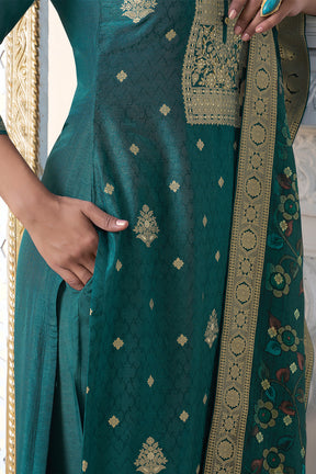 Teal Silk Zari Woven Suit Set