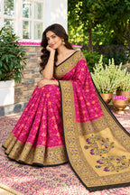 Magenta Silk Printed And Woven Border Saree