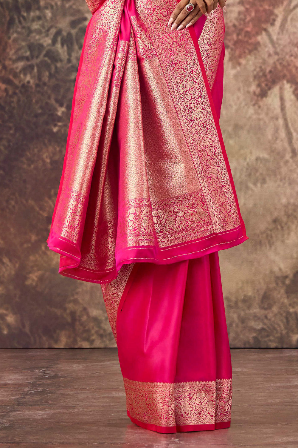 Dark Hot Pink Mulberry Silk Woven Saree