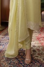 Pista Green Malmal Cotton Resham And Zari Embroidered Suit