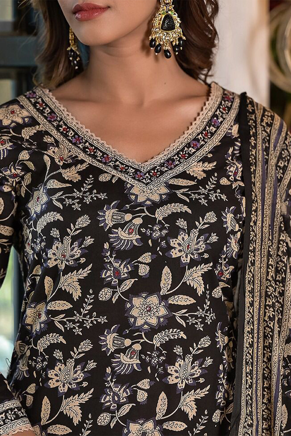 Black Color Cotton Printed Suit