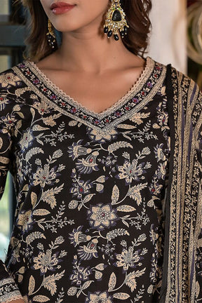 Black Color Cotton Printed Suit