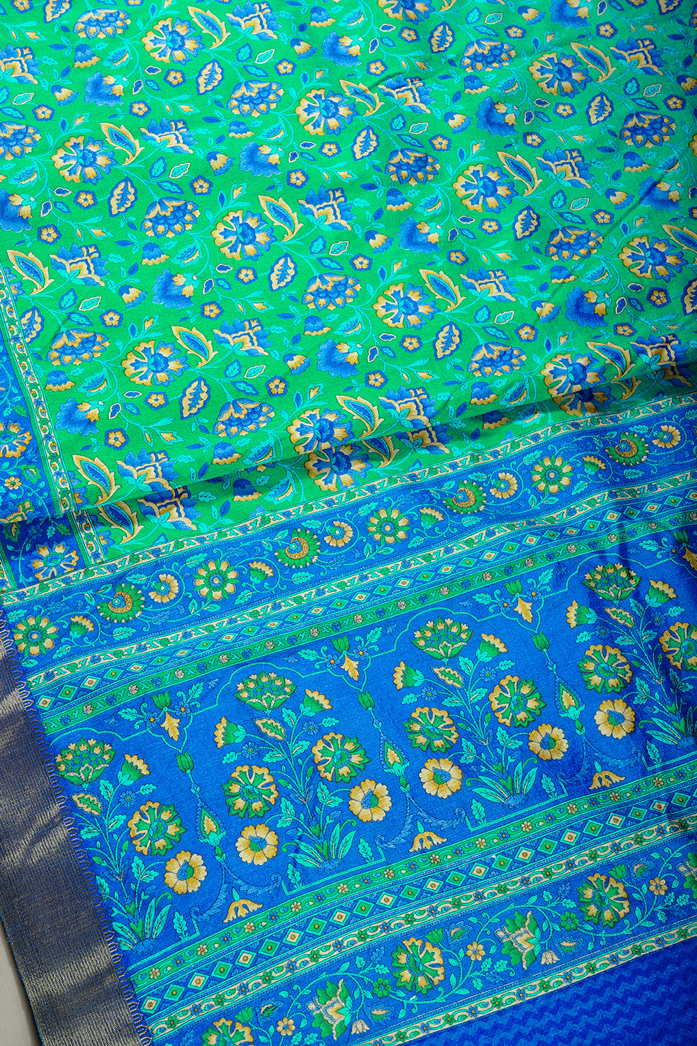 Teal Green Color Floral Printed Tussar Silk Saree