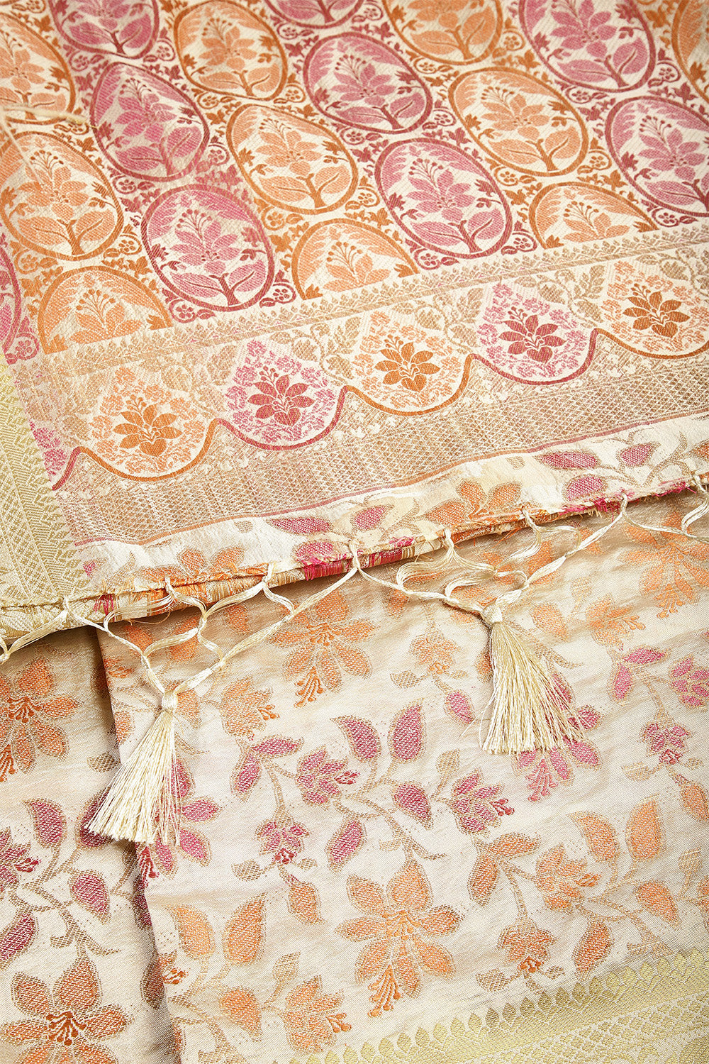 Pearl & Cream Color Tussar Woven Silk Saree