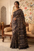 Navy And Beige Cotton Printed And Woven Border Saree