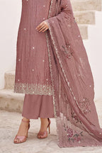 Dusty Pink Organza Resham Embroidered Unstitched Suit Material