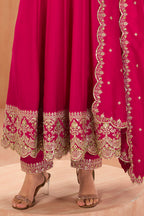 Rani Pink Crepe Silk Zari and Sequins Embroidered Anarkali Suit