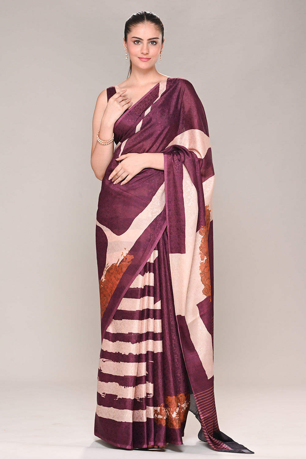 Dark Scarlet Color Jacquard Silk Printed Saree