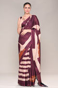 Dark Scarlet Color Jacquard Silk Printed Saree