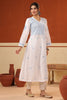 White & Blue Cotton Resham Embroidered Angrakha Style Kurta