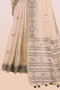 Cream & Black Colour Resham Woven Cotton Saree