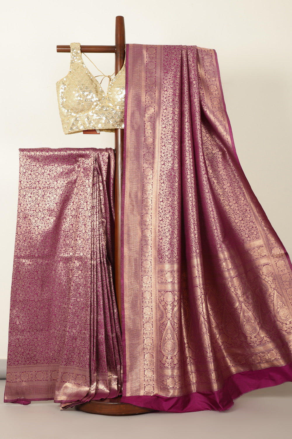 Purple Silk Zari Floral Zaal Woven Saree