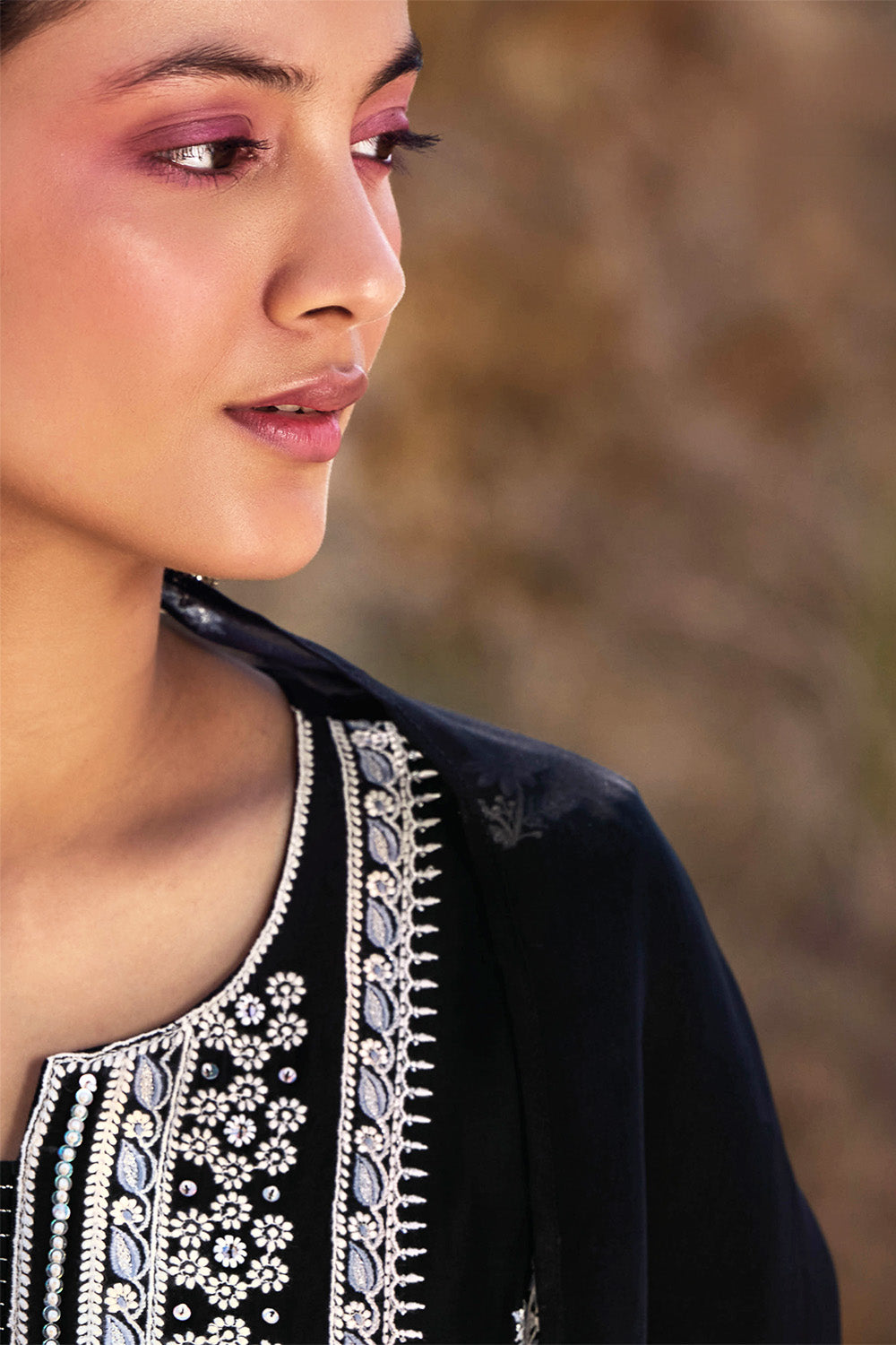 Black Color Organza Resham Embroidered Suit