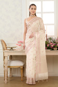 Cream Zari & Resham Woven Tissue Silk Saree
