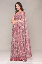 Cream & Rust Color Cotton Silk Printed Saree